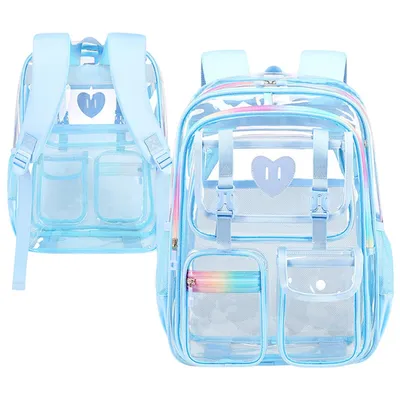 Produktbild von Groß Durchsichtiger Rucksack, Wasserdichte Schulrucksack für Schule, Konzerte, Sport, Blau