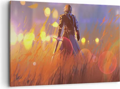 Produktbild von Bild auf Leinwand - Leinwandbild - Krieger Schwert - 120x80cm - Wand Bild - Wanddeko - Wandbilder - Leinwanddruck - Bilder - Kunstdruck - Wanddekoration - Leinwand bilder - Wandkunst - AA120x80-3819