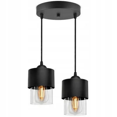 Produktbild von LUXOLAR Pendelleuchte 2 flammig Schwarz mit transparent Glasschirm E27 60 W, Pendelleuchte für Wohnzimmer, Küchen - Hängelampe Modern Design