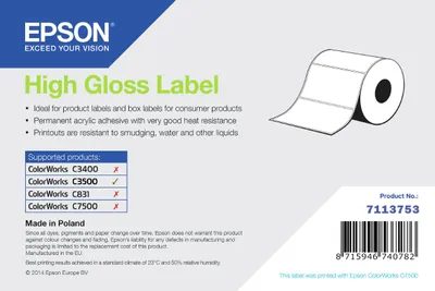 Zdjęcie produktu dla Epson High Gloss Label, Samoprzylepne etykiety do drukowania, Wytłoczona etykieta, Rolka, Atramentowa, Akrylowy, Na stałe