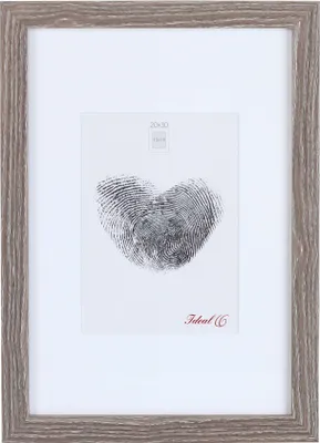 A framed picture with a fingerprint heart design.