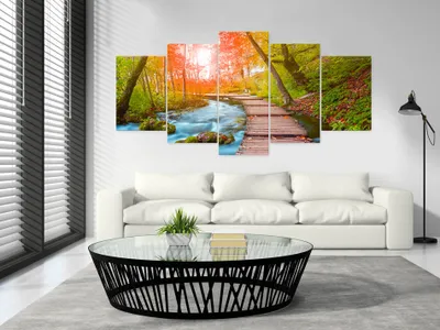 Produktbild von Akustikbild Natur Landschaft 200x100 cm Bilder Akustikschaum Hochleistungsschallabsorber Schallschutz Leinwand 5 tlg Wandbild Raumakustik Schalldämmung c-A-0081-b-p