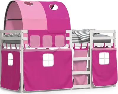 Immagine prodotto di vidaXL Letto a castello con tende rosa 90x190 cm in legno di pino massiccio