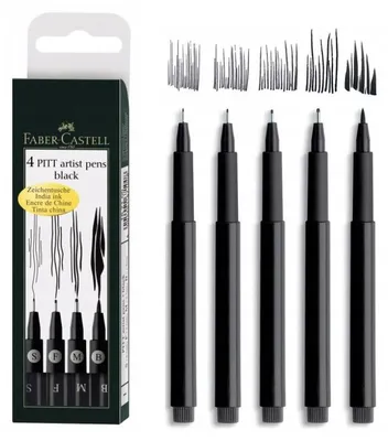 Imagen del producto de FABER-CASTELL: Bolígrafo Pitt Artist, color negro, set de 4 unidades