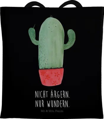Produktbild von Mr. & Mrs. Panda Shopping Tasche Kaktus Wut - Schwarz - Geschenk, Kakteen, Stoffbeutel, Schultasche, Büchertasche, Kollegin, Büro, Jutebeutel, Tote Bag, Kollege, wütend