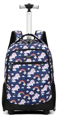 Immagine prodotto di Zaino trolley unisex con motivo unicorno, chiusura a zip e scomparti multifunzionali