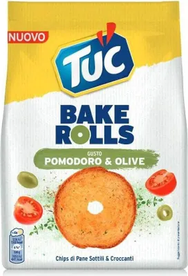 Produktbild von 6x Tuc Bake Rolls, dünne und knusprige Brotchips mit Tomaten-Oliven-Geschmack 150 g