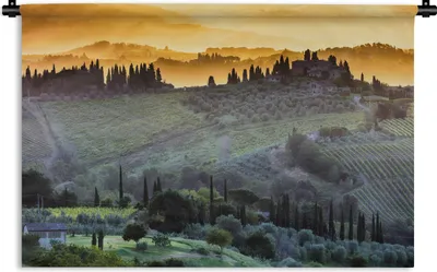 Produktbild von MuchoWow® Wandteppich Wandbehang Nebel über dem ummauerten San Gimignano in Italien bei Sonnenaufgang 120x80 cm Tapisserie Dekoration Wandtuch - Wanddekorationen - Wandtücher