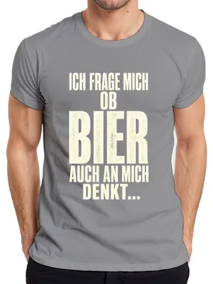 Produktbild von Ich frage mich ob Bier auch an mich denkt Lustig Saufen Alkohol Herren T-Shirt, Grau, L