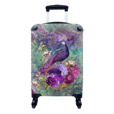 Produktbild von MuchoWow® Koffer Handgepäck Trolley Rollkoffer Kleine Reisekoffer mit 4 Rollen - Muster - Lila - Pfau - Cabin Size < 55x40x23 cm & 55x40x20 cm - Fotokoffer - Kabinenkoffer - Boardgepäck - Reise-Box - Reisekoffer - Reisegepäck - Koffer mit Bild - Trolley für Kinder