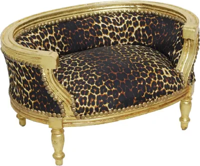 Produktbild von Casa Padrino Barock Hundebett & Katzenbett Leopard Muster / Antik Gold - Handgefertigtes Hunde & Katzen Sofa im Barockstil - Barock Hunde & Katzen Möbel - Barock Tiermöbel