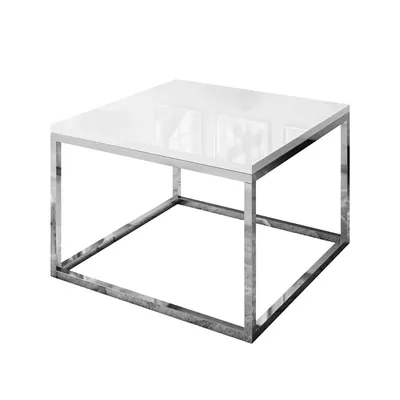 Produktbild von Couchtisch Yoshi 2in1 Hochglanz mit Chromuntergestell, Chrom / Weiß hochglanz