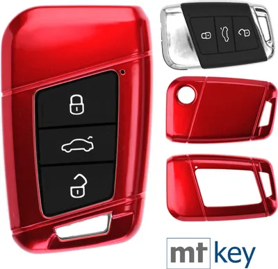 Produktbild von Auto Schlüssel Kunststoff Hülle ABS Plastik Schutz Cover Rot kompatibel mit VW Arteon T-Roc Passat B8 Skoda Superb KEYLESS SMARTKEY