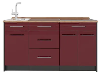 Obrázek produktu pro Kuchyňský blok Vicco Fame-Line Bordó červená vysoký lesk 150 cm, PD Dub, Model 65392
