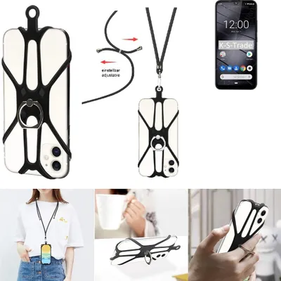 Produktbild von K-S-Trade 3in1 Handykette Handyband Handykordel Halsband Smartphone-Ring Handy-Ring kompatibel mit Gigaset GS190 Fingerhalterung Handyring