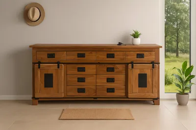 Produktbild von Sideboard Kommode Akazie massiv nussbaumfarben 200 x 45 x 90 cm LIBRO
