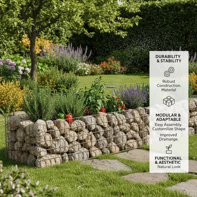 Produktbild von Gabionenpflanzer, verzinkter Stahl, erhöhtes Design, Silber