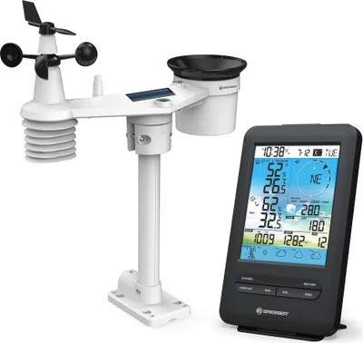 A weather station with a display unit, shown against a white background.