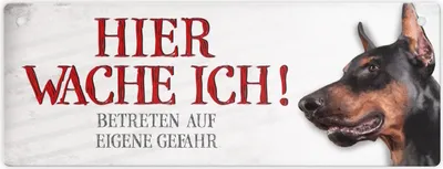 Produktbild von Metallschild mit Dobermann Motiv und Spruch: Betreten auf eigene Gefahr ...