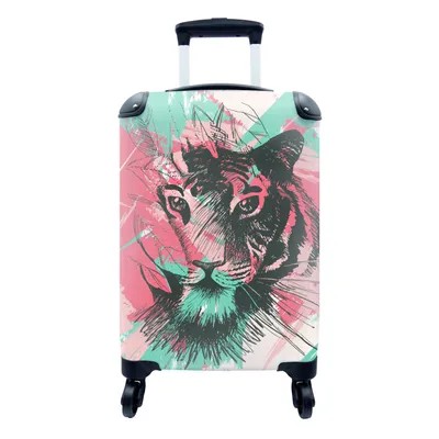 Produktbild von MuchoWow® Koffer Handgepäck Trolley Rollkoffer Kleine Reisekoffer mit 4 Rollen - Tiger - Abstrakt - Rosa - Cabin Size < 55x40x23 cm & 55x40x20 cm - Fotokoffer - Kabinenkoffer - Boardgepäck - Reise-Box - Reisekoffer - Reisegepäck - Koffer mit Bild - Trolley für Kinder