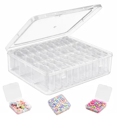 Image de 30 petites boîtes de rangement avec couvercle (5,5 x 5,5 x 2 cm), mini-boîtes de rangement/boîtes transparentes avec couvercle pour ranger les petits objets, les perles et les bagues.