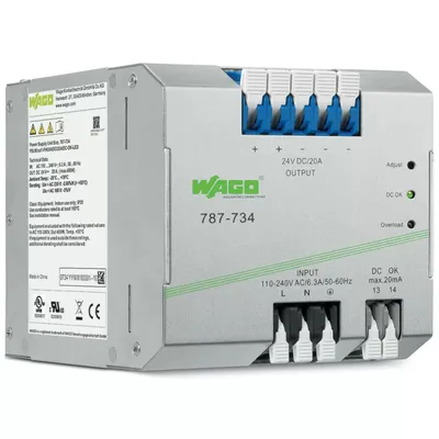 Obrázek produktu pro WAGO 787-734 - 480 W - 85 - 264 V - 47 - 63 Hz - 3 - 6.3 A - Aktiv - 20 ms