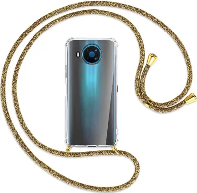 Produktbild von Handykette Backcover-Schutzhülle mit Band (Metall goldfarben) für Nokia 8.3 5G - braun+beige