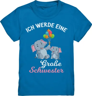 Produktbild von Große Schwester T-Shirt Elefant Große Schwester Geschenk – Royal Blue / 122/128 (7-8)