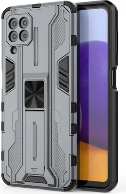 Produktbild von Galaxy A22 4G Hülle, Dual Layer PC TPU Bumper Stoßfest Ständer Schutzhülle für Samsung Galaxy A22 4G Grau