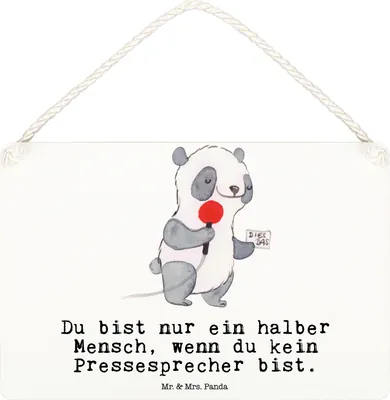 Produktbild von Mr. & Mrs. Panda wandhänger Pressesprecher Herz DIN A6 - Weiß - Geschenk, Türschild, holzbild, Wandbild Holz, kleine aufmerksamkeit, Schild