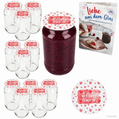 Produktbild von 12er Set Sturzglas 1062ml Mit Liebe gemacht Deckel Heft