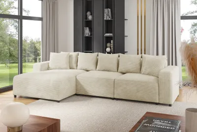 Produktbild von Ecksofa Designersofa Sofa MEGAN in Stoff Poso Creme Ottomane Links