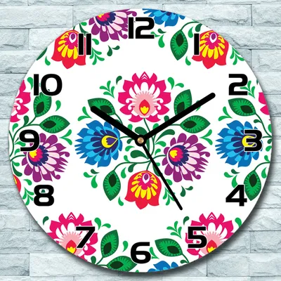 Produktbild von Wanduhr aus Glas Rund fi 30 floral Bunte blau Quarz Deko Schlafzimmer Büro