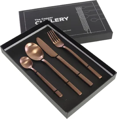 Produktbild von Besteck Set Golden Cutlery 4 tlg. Kuper Matt Edelstahl Küche Gedeckter Tisch Neu