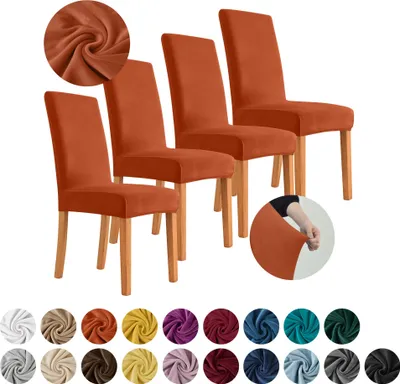 Produktbild von MEBLE ODNOWA, Stuhlhusse, Stuhlbezug, Standardgröße, Samt, Kupfer / Rostbraun, 4er Set, Velours, elastisch, Stuhlbezüge, Stuhlhussen, maschinenwaschbar