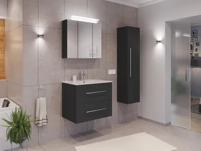 Produktbild von Badmöbel Set Firenze 70 3tlg. Spiegelschrank & Hochschrank grafit : Grafit Varianten: Grafit