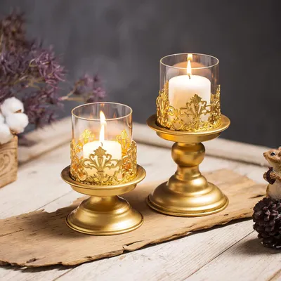 Productafbeelding van Famanu kaarsenhouder, vintage, metaal met glazen stolp - goud