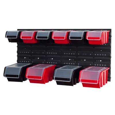 Produktbild von Set Wandregal Boxen 10 Stapelboxen  schwarz rot