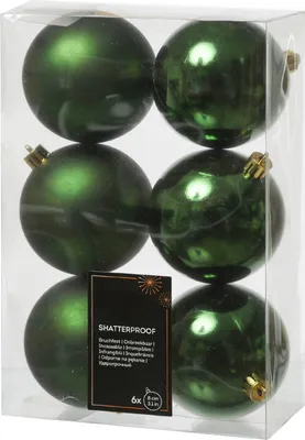 Christbaumkugeln - Weihnachtbaumskugeln - bruchfest - D: 8cm - glänzend/matt  - grün - 6er Set