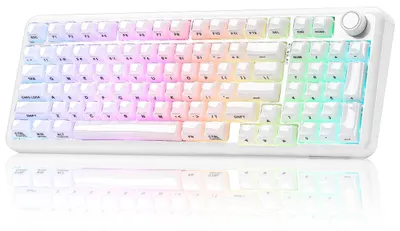 Obrázok produktu pre Mechanická herná klávesnica s rozložením 98% - farba: biela - pripojenie: trojrežimové - podsvietenie: RGB