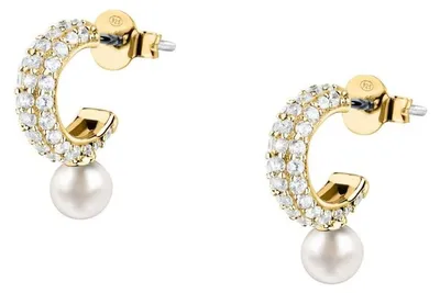 Immagine prodotto di Orecchini placcati in oro con perle vere e zirconi a forma di cubo Pearl SXU53