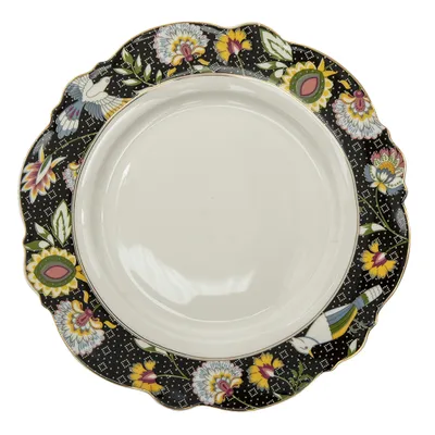 Produktbild von Clayre & Eef Speiseteller Ø 28 cm Schwarz Weiß Keramik Blumen