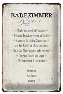Produktbild von Blechschild Spruch 20x30cm Badezimmer Regeln Haus Schild