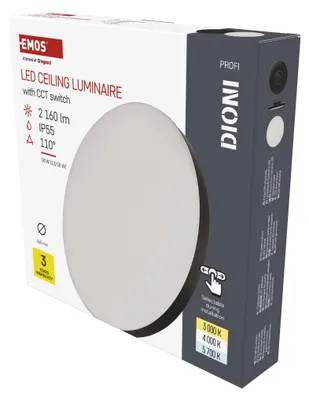 LED přisazené svítidlo DIONI kruhové, černé, 18W, se změnou CCT