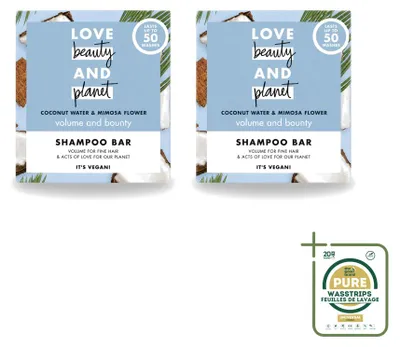 Image de 2 x Shampoo solide Love Beauty and Planet - Eau de coco et fleur de mimosa - 90 g - Lot de 2