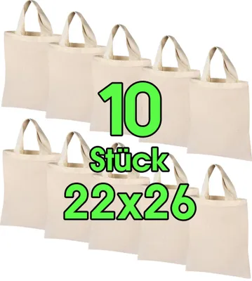 Produktbild von 10 STÜCK 22 x 26 cm Baumwolltasche klein – ® – Natur Apothekertasche, Tragetasche, Beutel, Geschenktasche Stofftasche unbedruckt, für Medikamente zum bemalen und bedrucken Jutebeutel