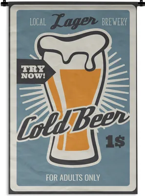 Produktbild von MuchoWow® Wandteppich Wandbehang Mancave - Bier - Vintage - Kaltes Bier 120x180 cm Tapisserie Dekoration Wandtuch - Schlafzimmer - Dekorationen für das Haus