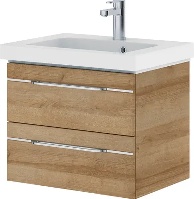 Produktbild von Badezimmer Waschtisch inkl. Waschbecken in Riviera Eiche quer Nb. BUDVA-66, B/H/T ca. 65,4/48/44 cm