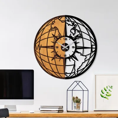 Produktbild von Opviq, Wooden- TNL1169, Nussbaumfarbe,Schwarz, Wanduhren, 100% Holz (Dicke: 3 cm) / Metall