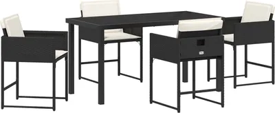 Produktbild von Möbel 5-teiliges Gartenset mit Kissen aus schwarzem Poly-Rattan - Gartenstühle 3380005